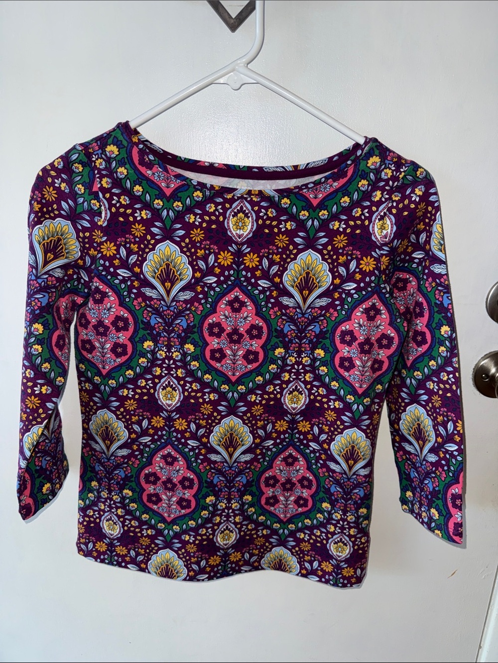 Talbots Purple Floral-Paisley Boatneck Long Sleeve Top